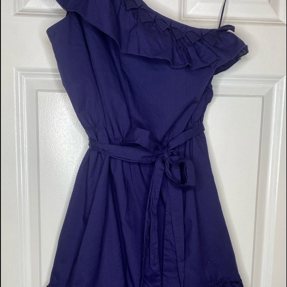 Beautiful one shoulder indigo cotton dress.